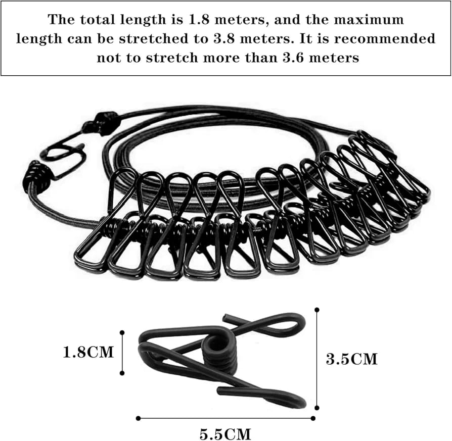 cloth line rope with 12 clips