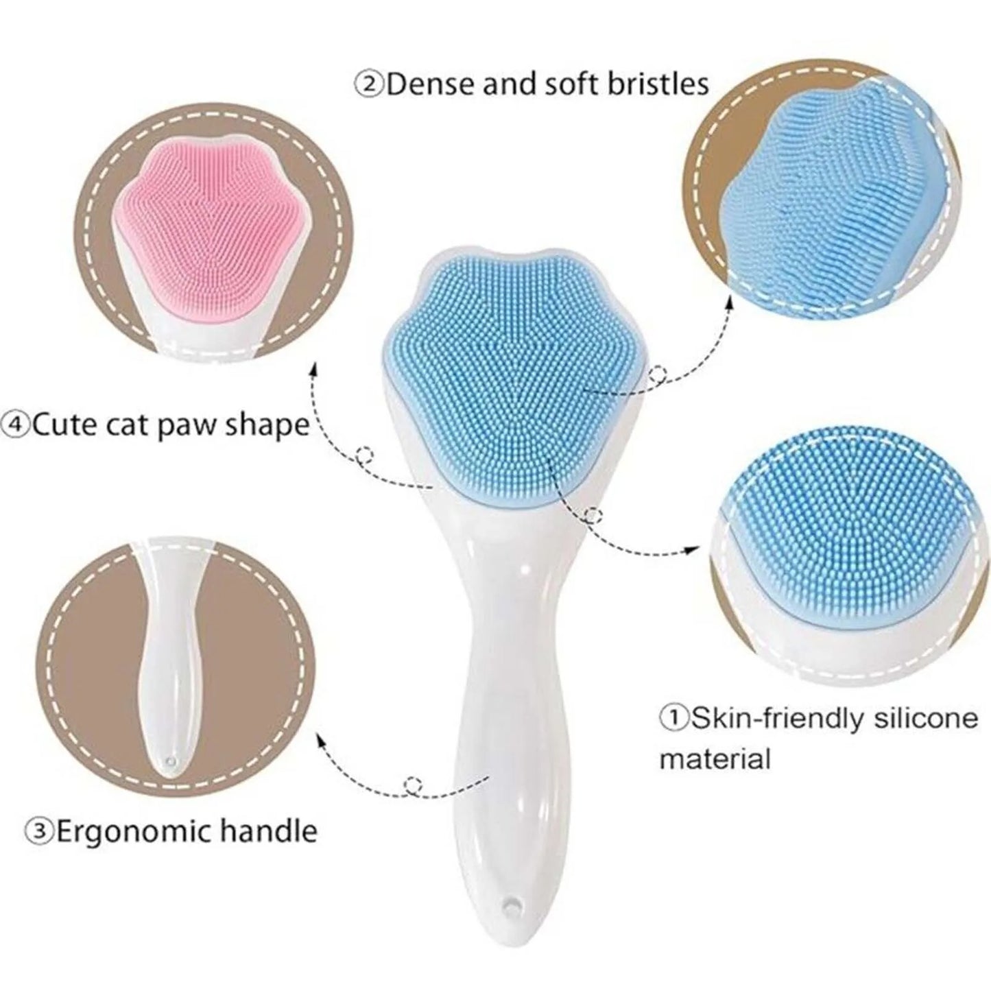 Cat Claw Shape Skin Care Brush Exfoliating Facial Cleansing Face Scrub Nose Clean Brush Silicone Double-Sided Skin Care Tool