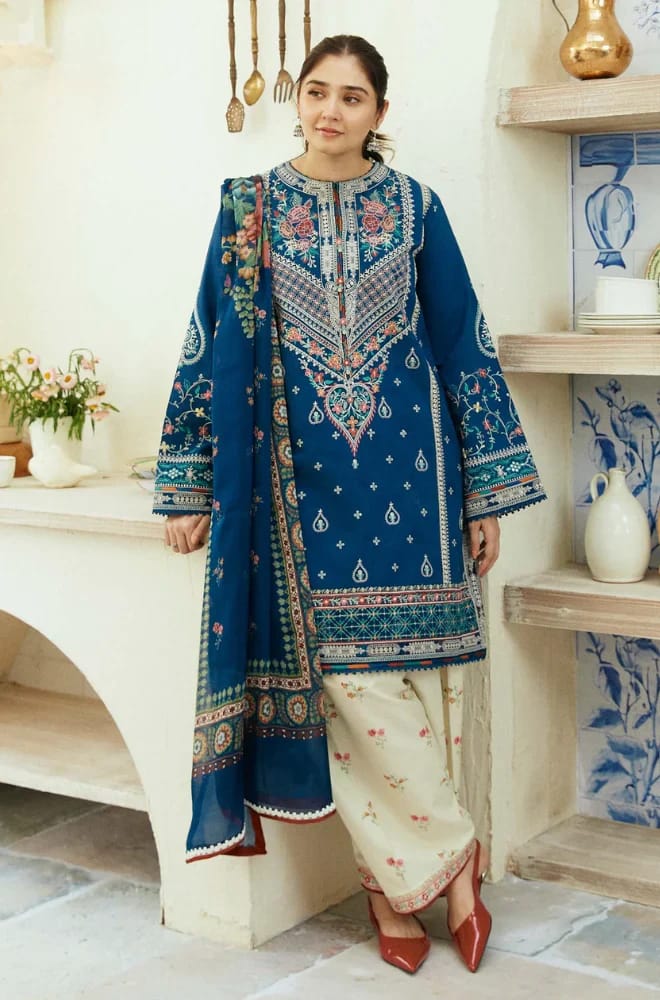 Zara Shahjahan D # 132 -01 | 3PC Luxury Lawn | Digital Printed Neno-Kara Lawn Dupatta