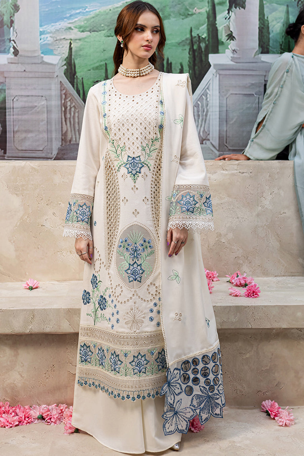 Jazmin D # 162 - 01 | 3PC Luxury Lawn | Lawn Laser cut Embroidered Dupatta