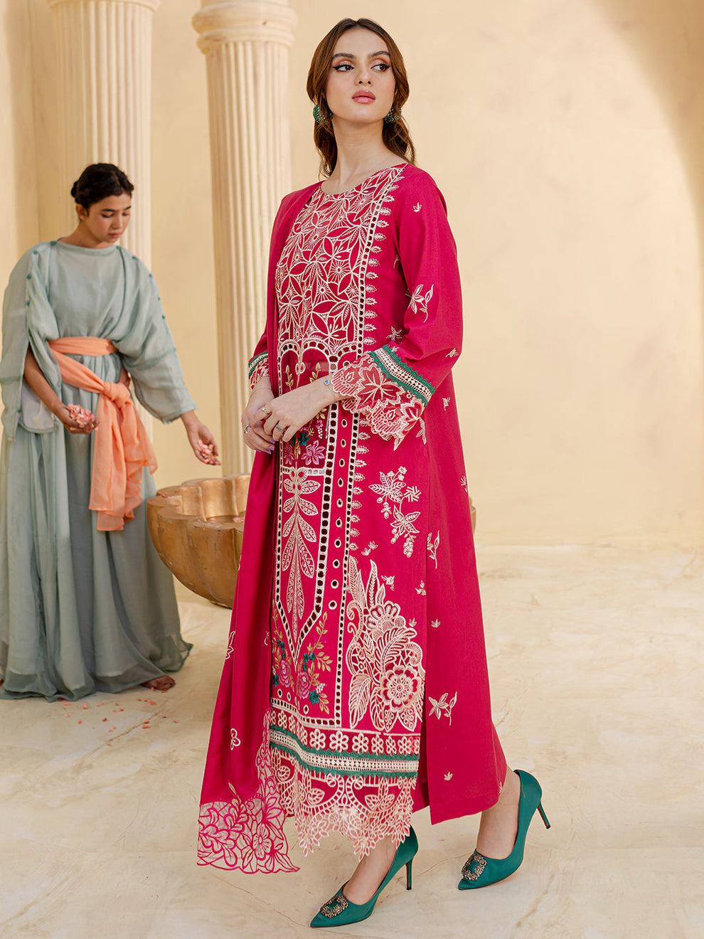 Jazmin D # 163 - 01 | 3PC Luxury Lawn | Lawn Laser cut Embroidered Dupatta