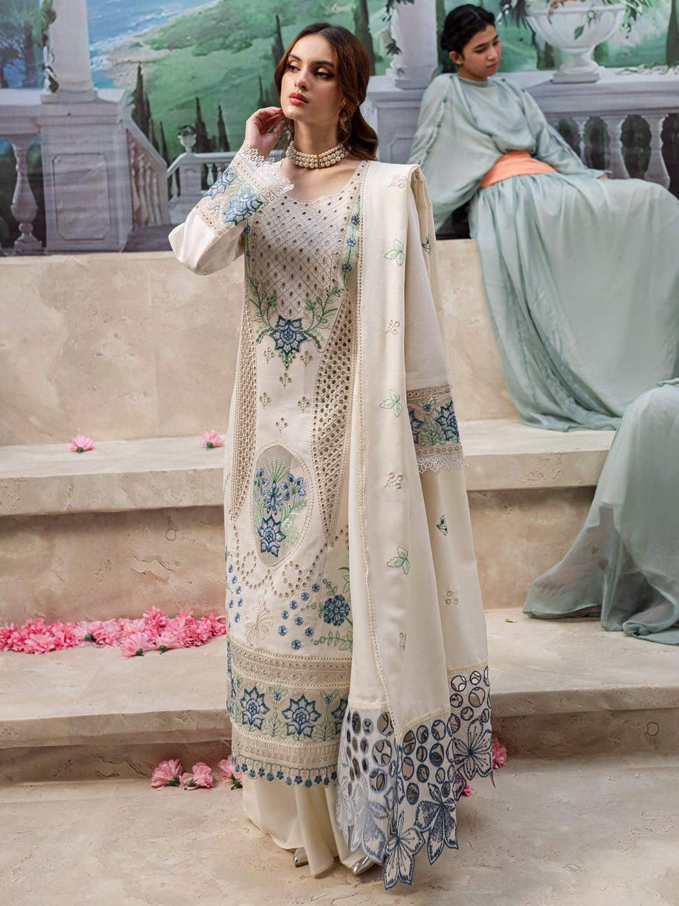 Jazmin D # 162 - 01 | 3PC Luxury Lawn | Lawn Laser cut Embroidered Dupatta