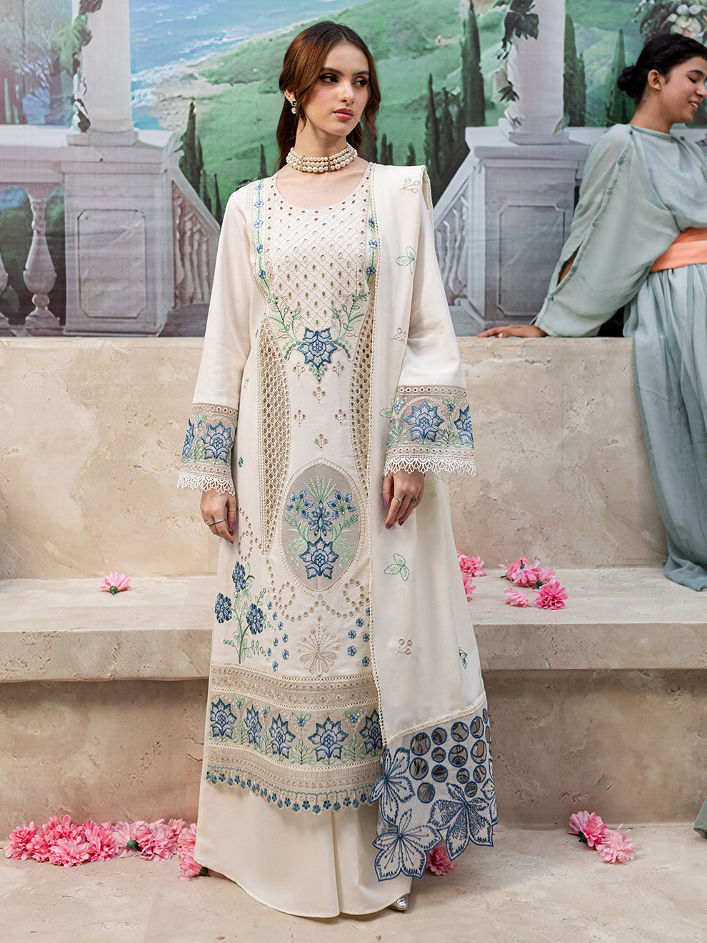 Jazmin D # 162 - 01 | 3PC Luxury Lawn | Lawn Laser cut Embroidered Dupatta