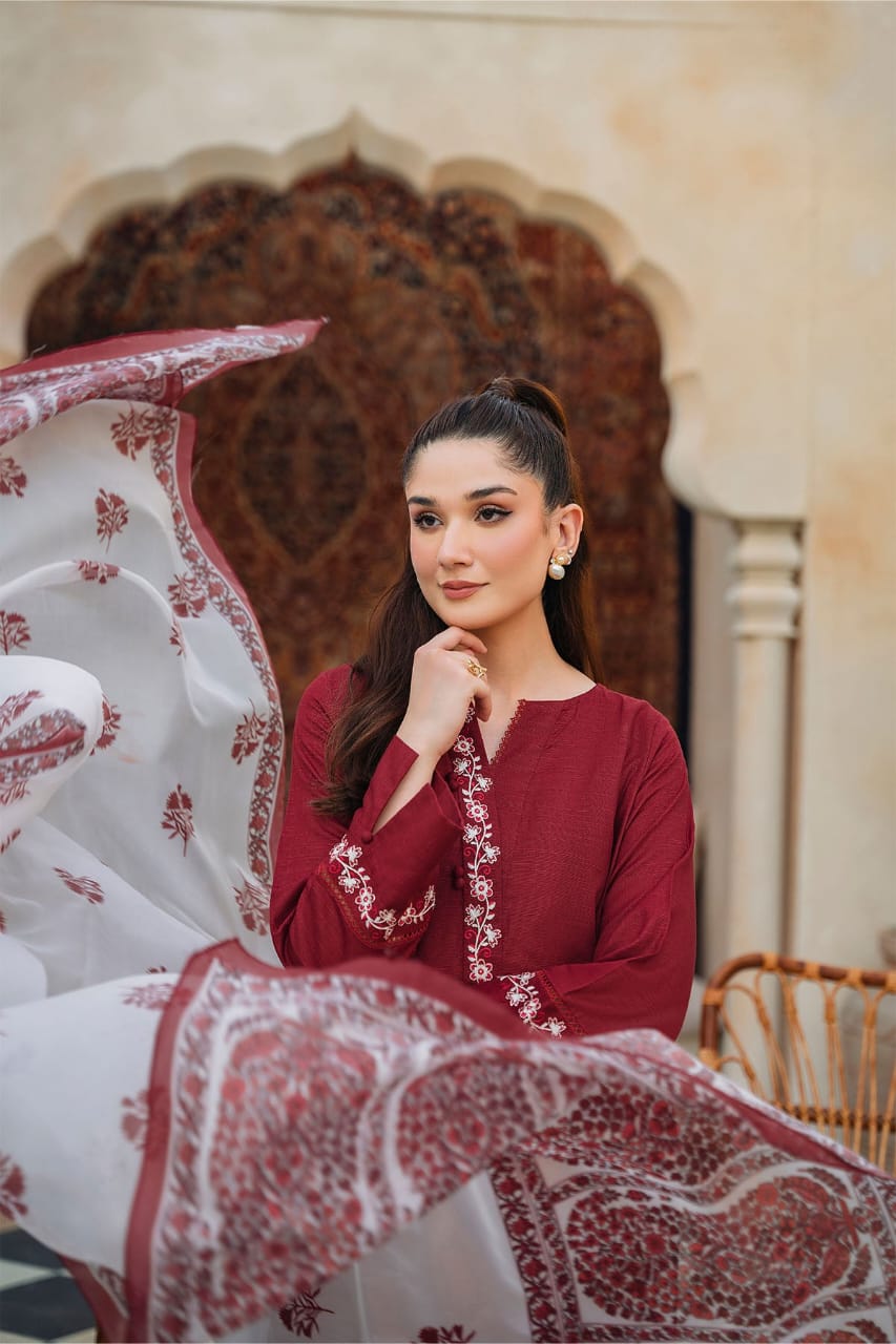 Ziva D # 176 - 01 | 3PC Luxury Lawn | Monar Printed Dupatta